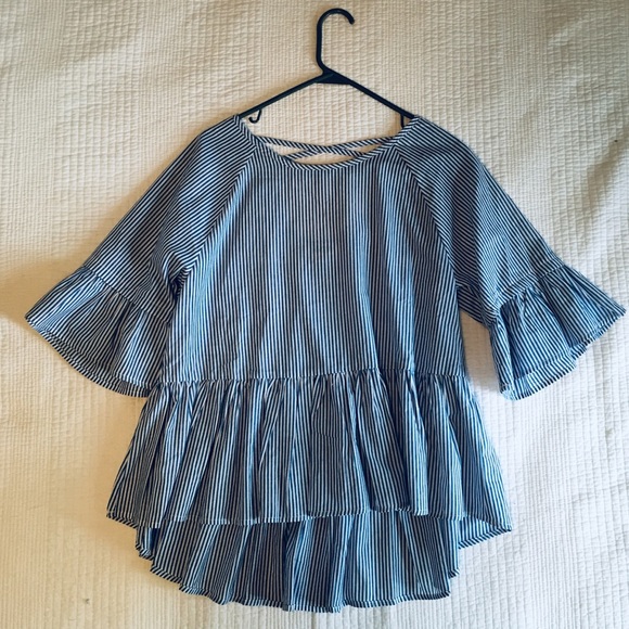 DONATED.  Blue Candy Striped Top - Picture 1 of 5